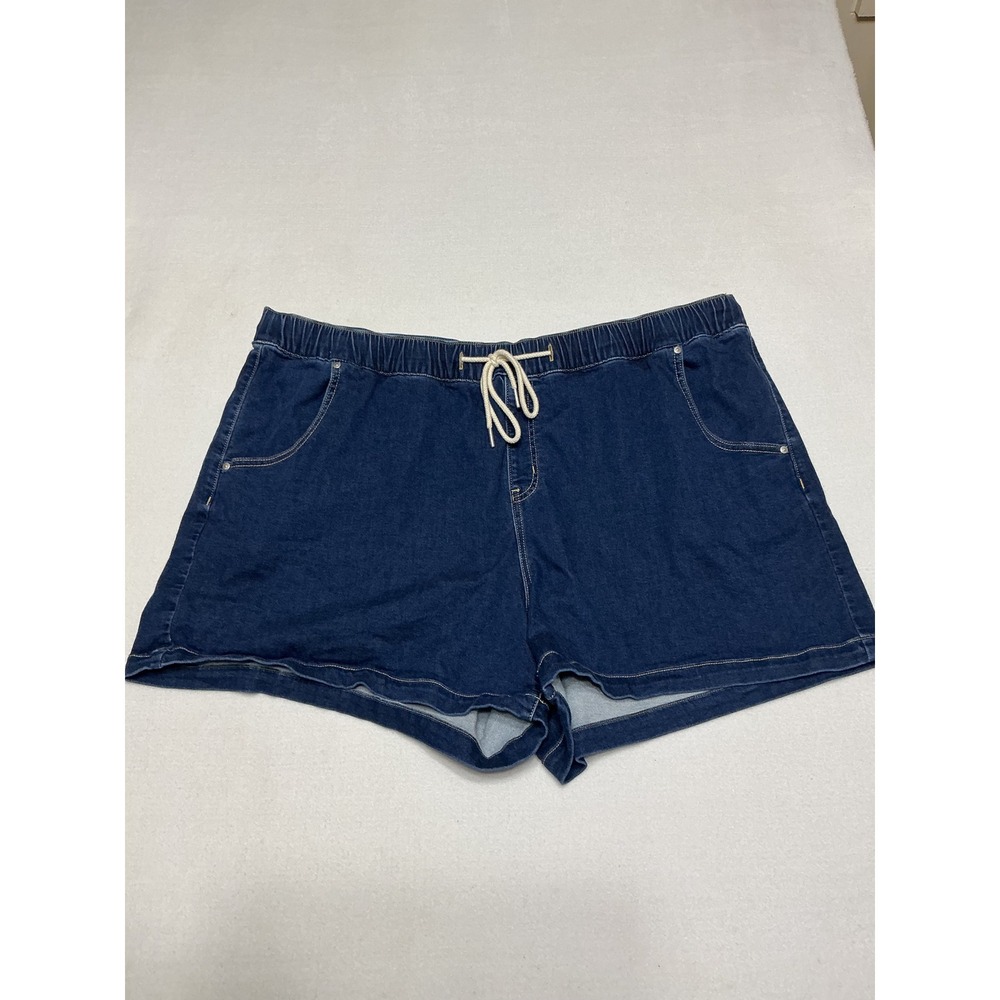 Lane Bryant Women Size 22 Denim Shorts Pull On Drawstring Plus Size Dark Wash